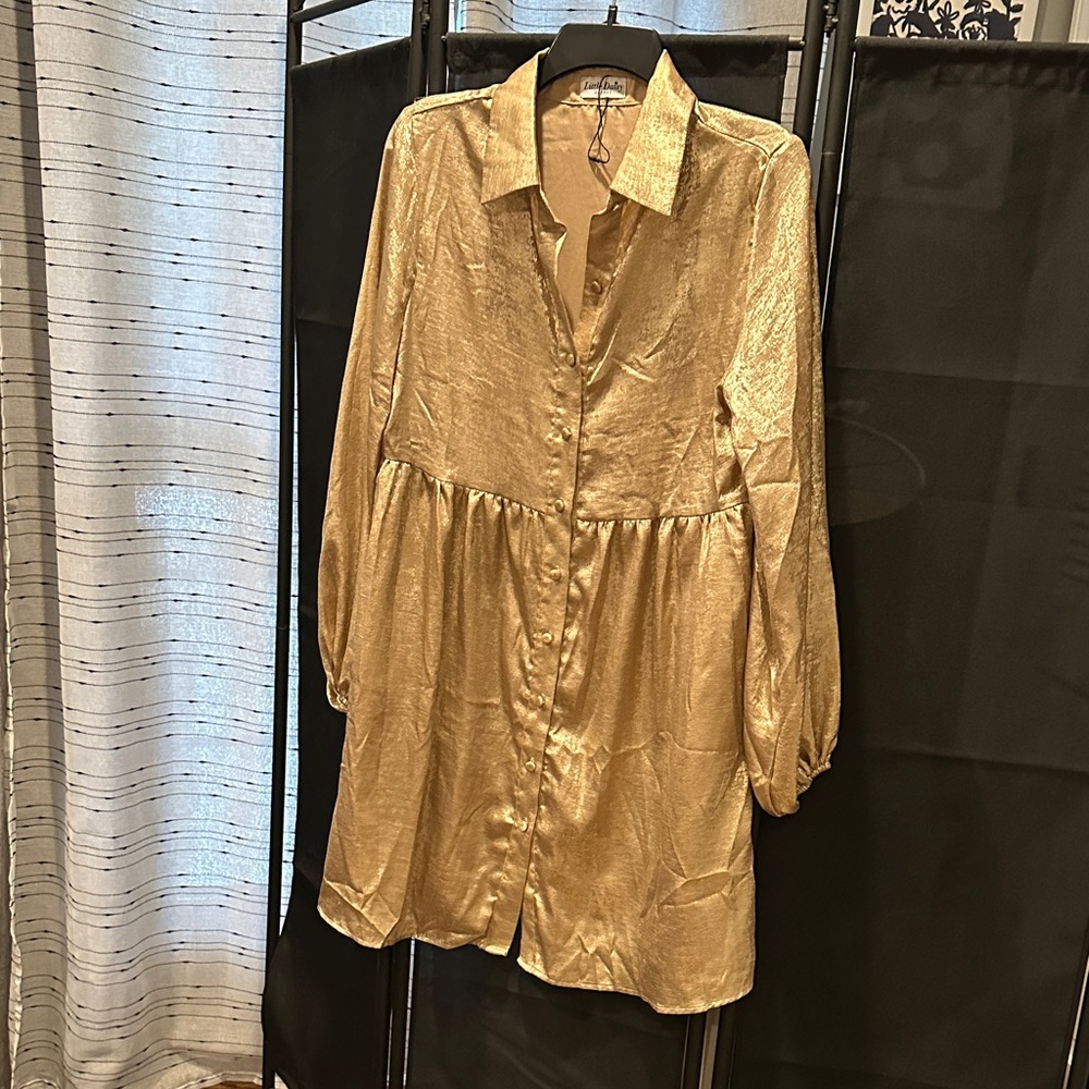 Gold Button-Down Women's Dress NWOT